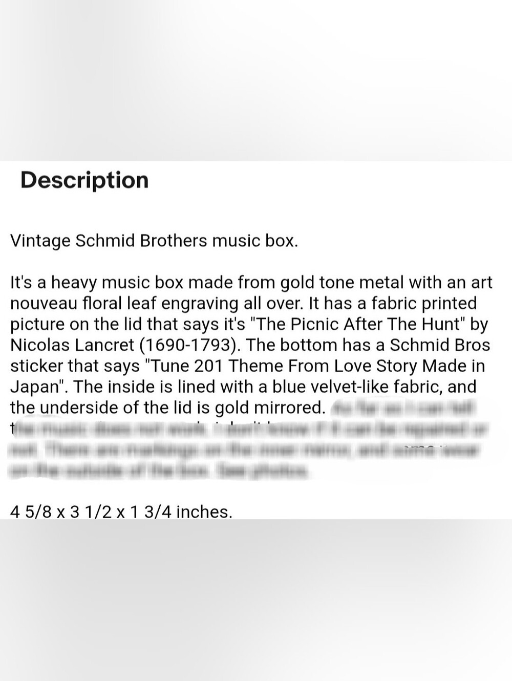Shmid Brothers Ornate Gold Music Box "The Picnic After The Hunt" Nicolas Lancret - Picture 15 of 16